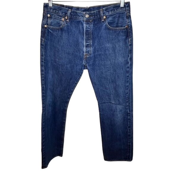 Levis 501 Mens Blue Denim Jeans W34/L32 Button Fly Classic Straight Leg - Picture 1 of 8